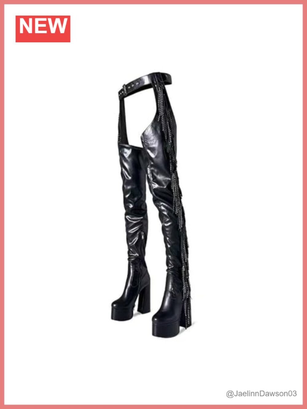 Women's Western Fringe Thigh High Platform Boots Faux Leather Chunky Heel
